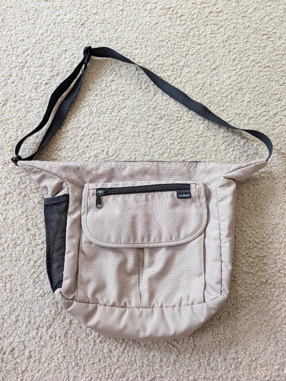 L.L. Bean Taupe Messenger Bag with Black Strap
